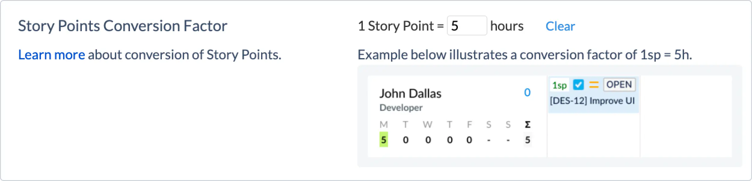 How does conversion from Story points into Hours work?